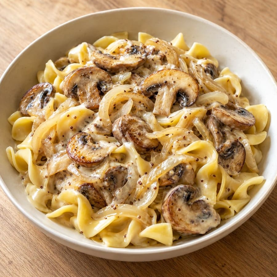Pilz-Stroganoff mit Nudeln