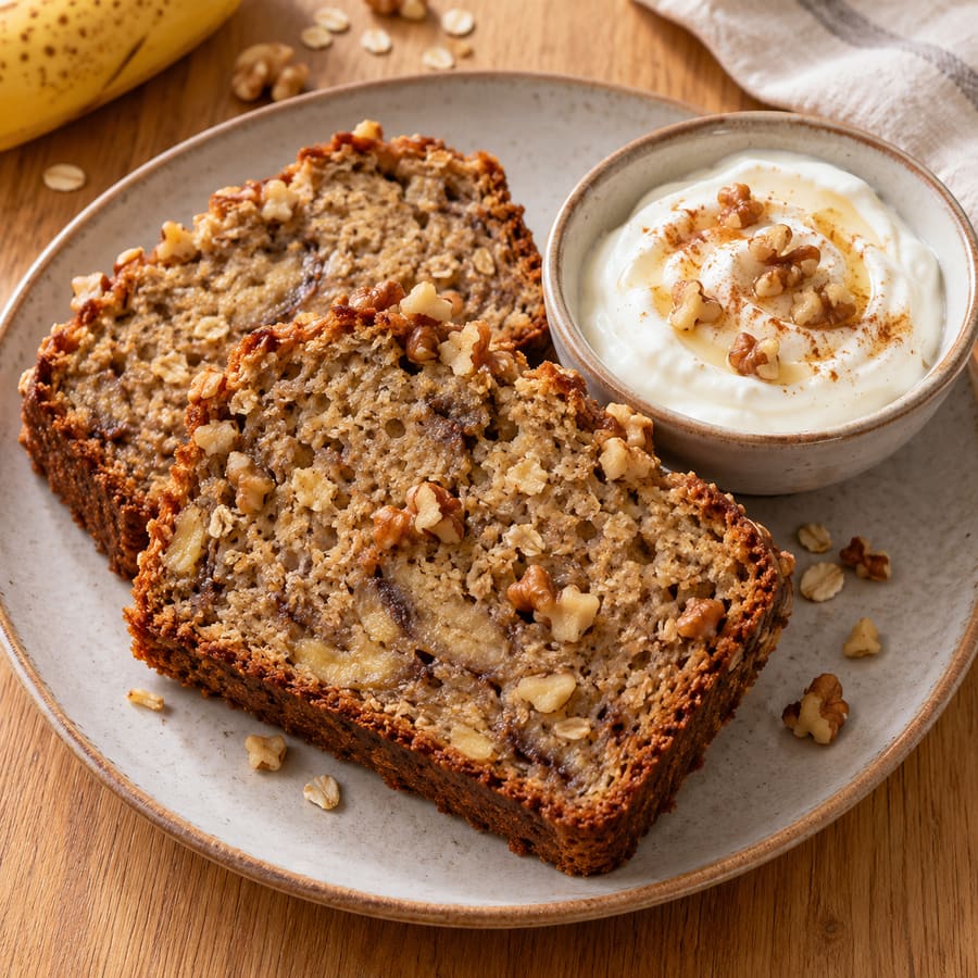 Banana bread all'avena con yogurt greco