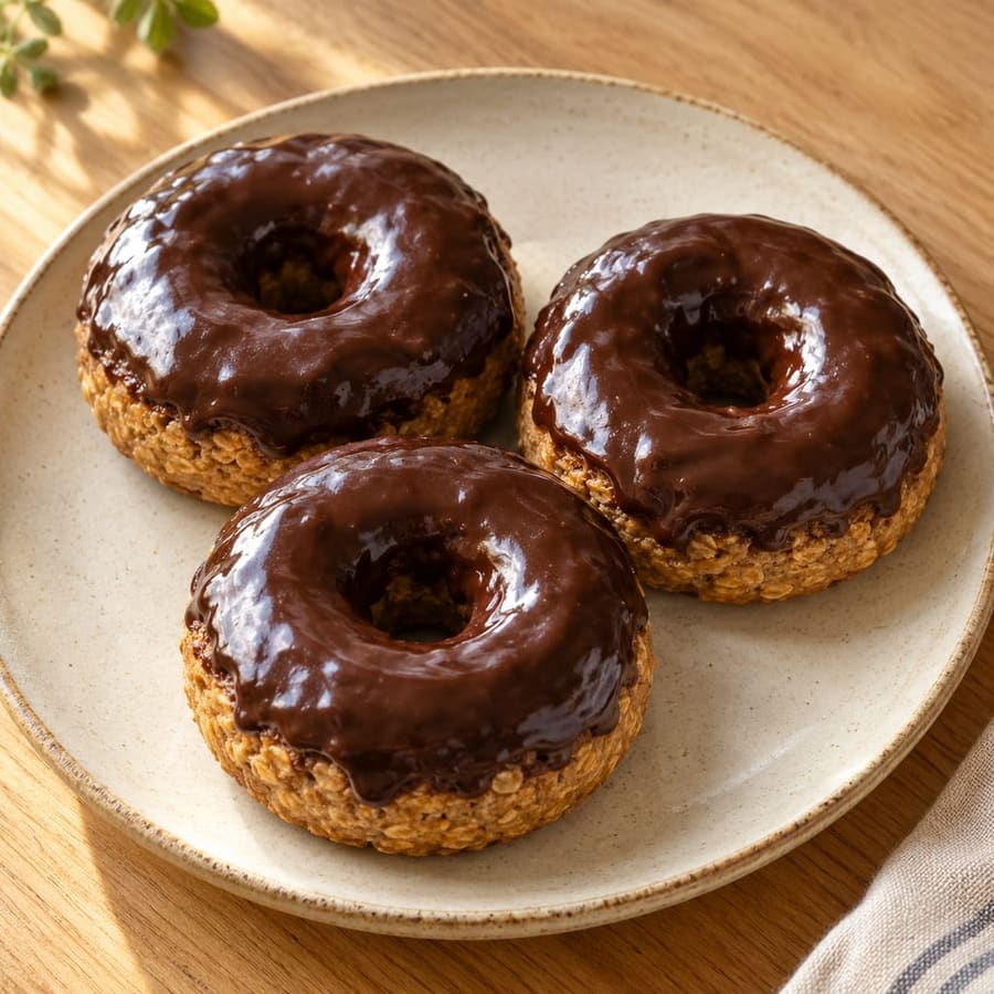 Healthy oat donuts with dark chocolate coating