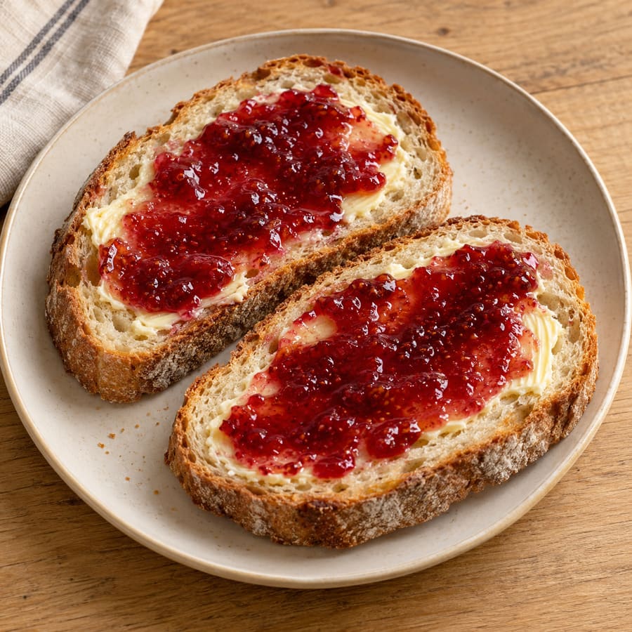 Bread with butter and jam