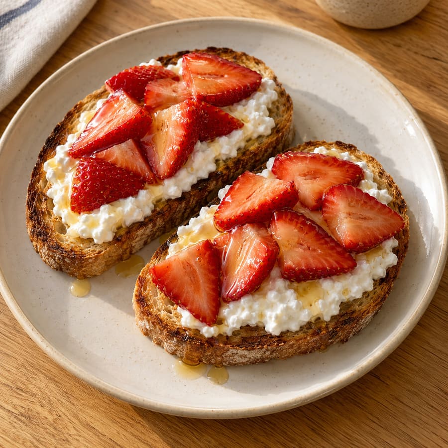 Pane tostato con fiocchi di latte e fragole
