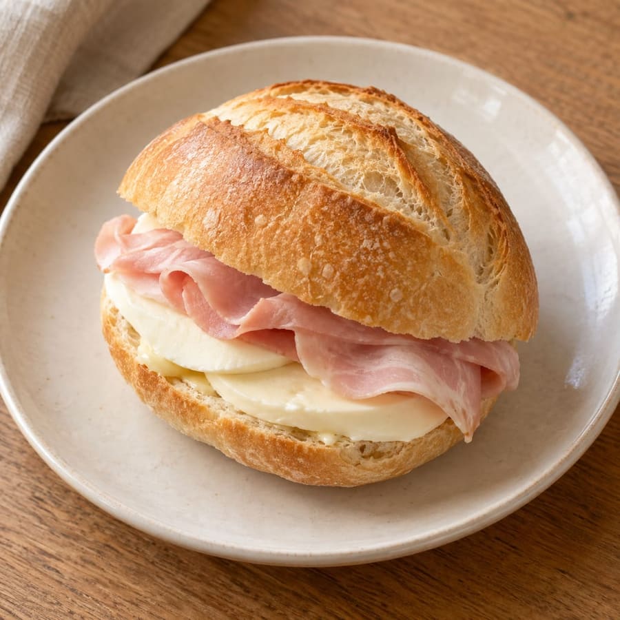 Panino con formaggio fresco e prosciutto cotto