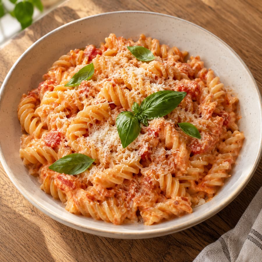 Pasta mit cremiger Tomaten-Hüttenkäse-Sauce