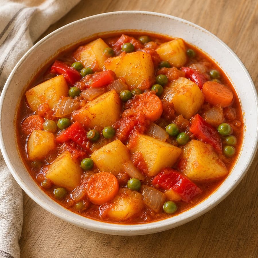 Spanische Schmorkartoffeln mit Möhre, Paprika und Erbsen