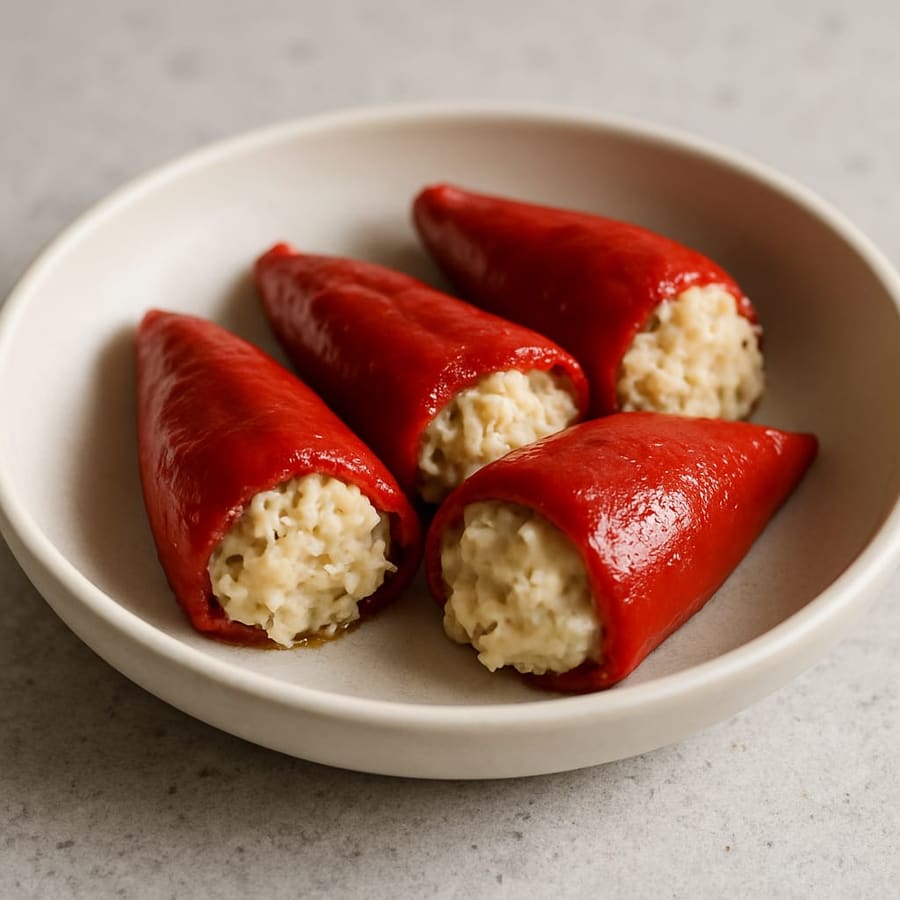 Pimientos del piquillo rellenos de bacalao
