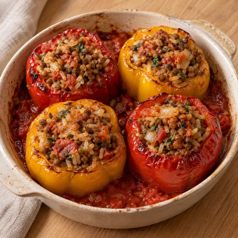 Paprika gefüllt mit Reis und Linsen