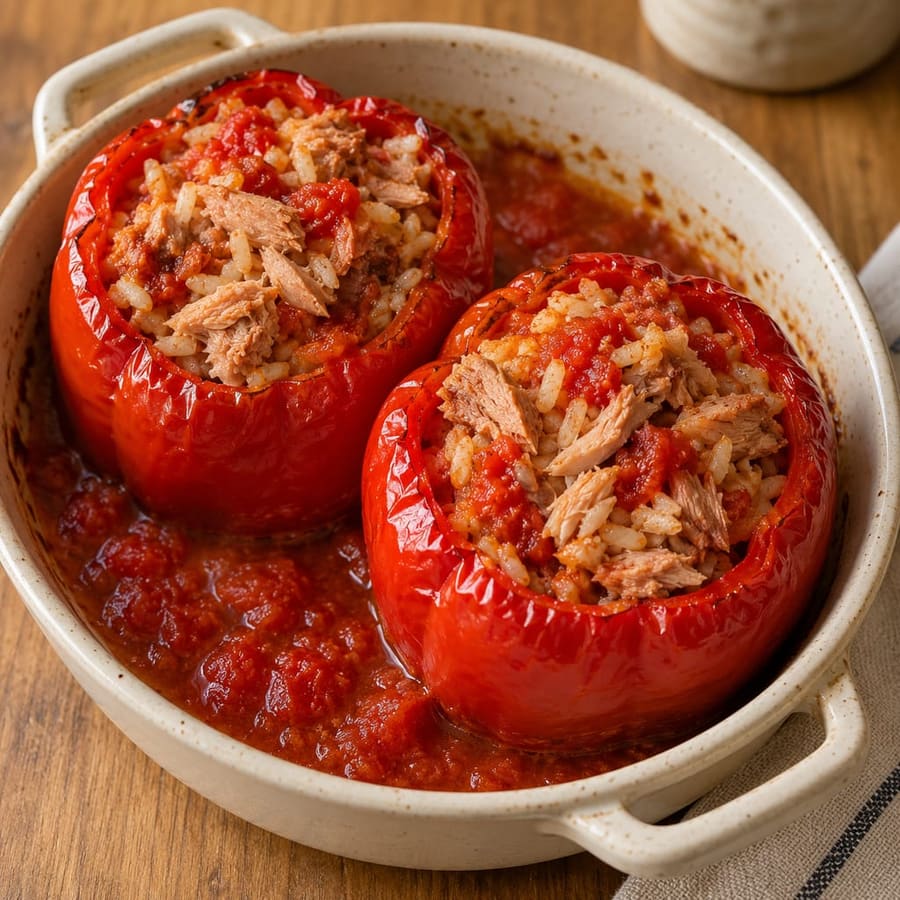 Mit Thunfisch und Reis gefüllte Paprika