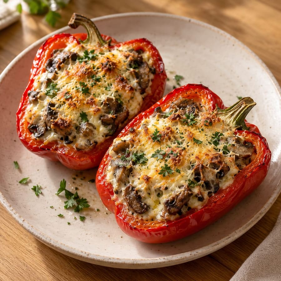 Gefüllte Paprika mit Frischkäse und Champignons