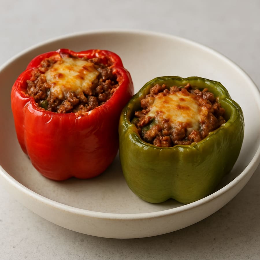 Gefüllte Paprika mit Sojagranulat und Reis