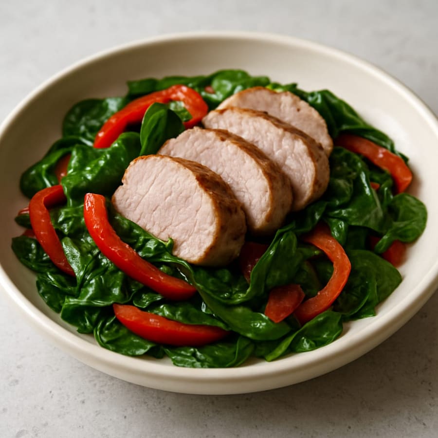 Schweinefilet mit Paprika und Spinat