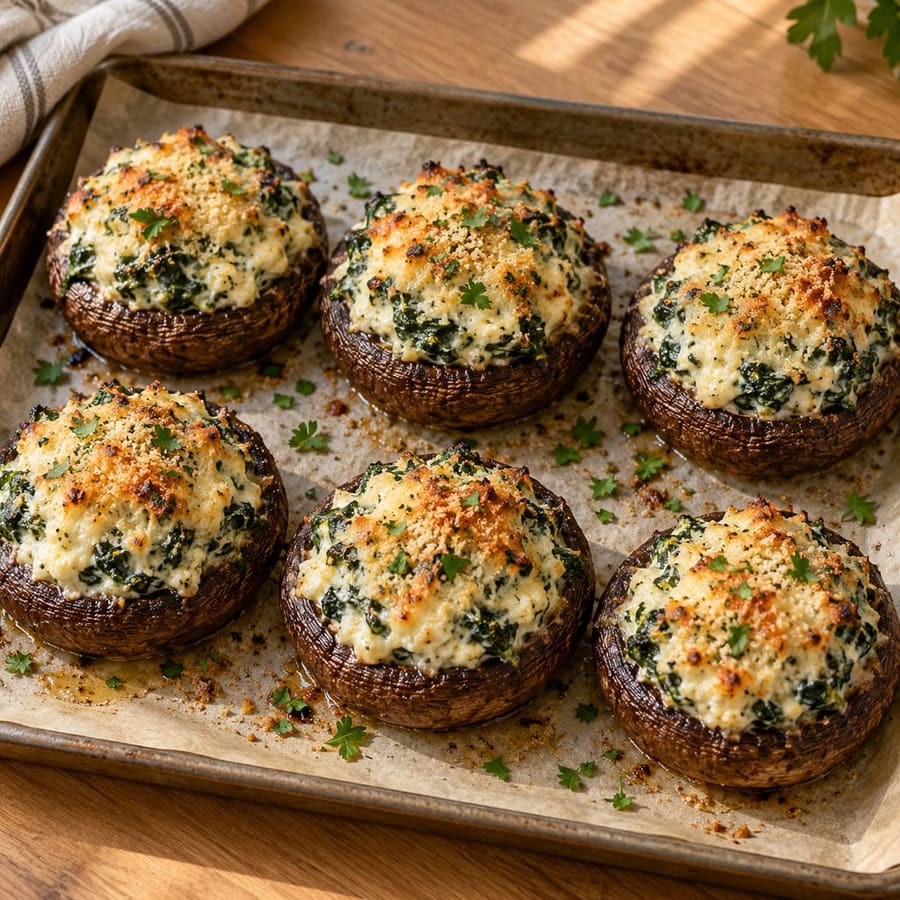 Große Champignons mit Ziegenkäse-Spinat-Füllung