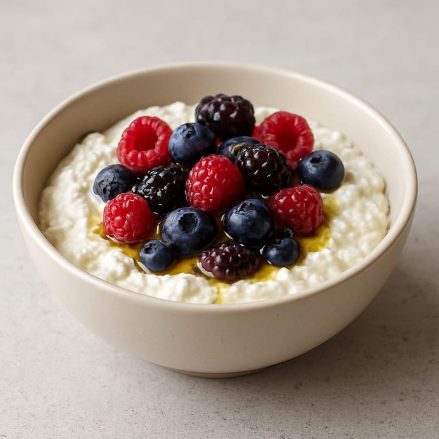 Magerquark mit Beeren und Leinöl