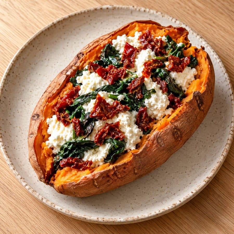 Süßkartoffel mit Ricotta-Spinat-Füllung