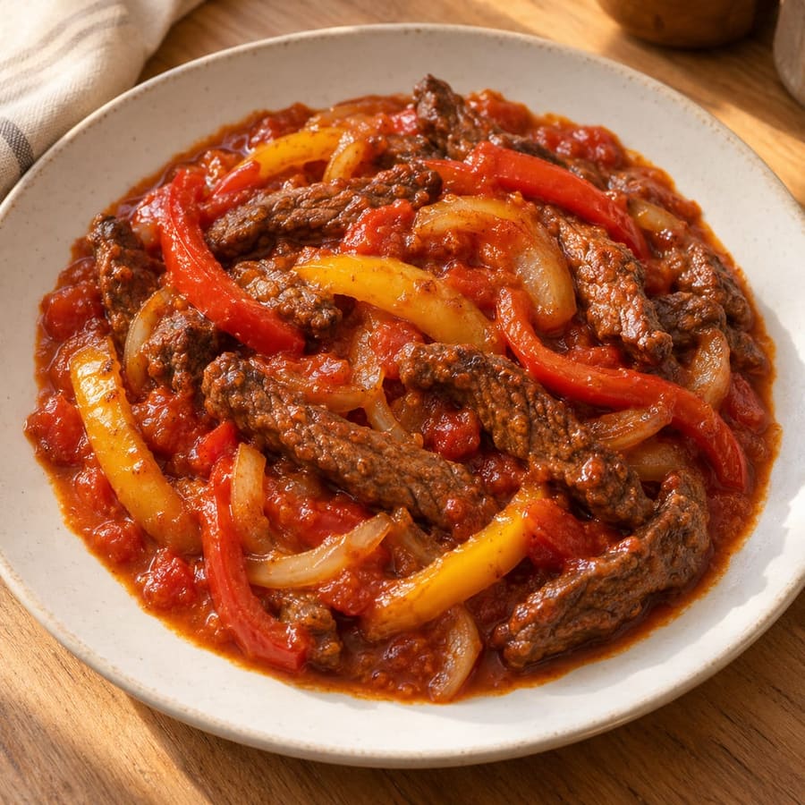 Rindergeschnetzeltes mit Paprika und Zwiebeln