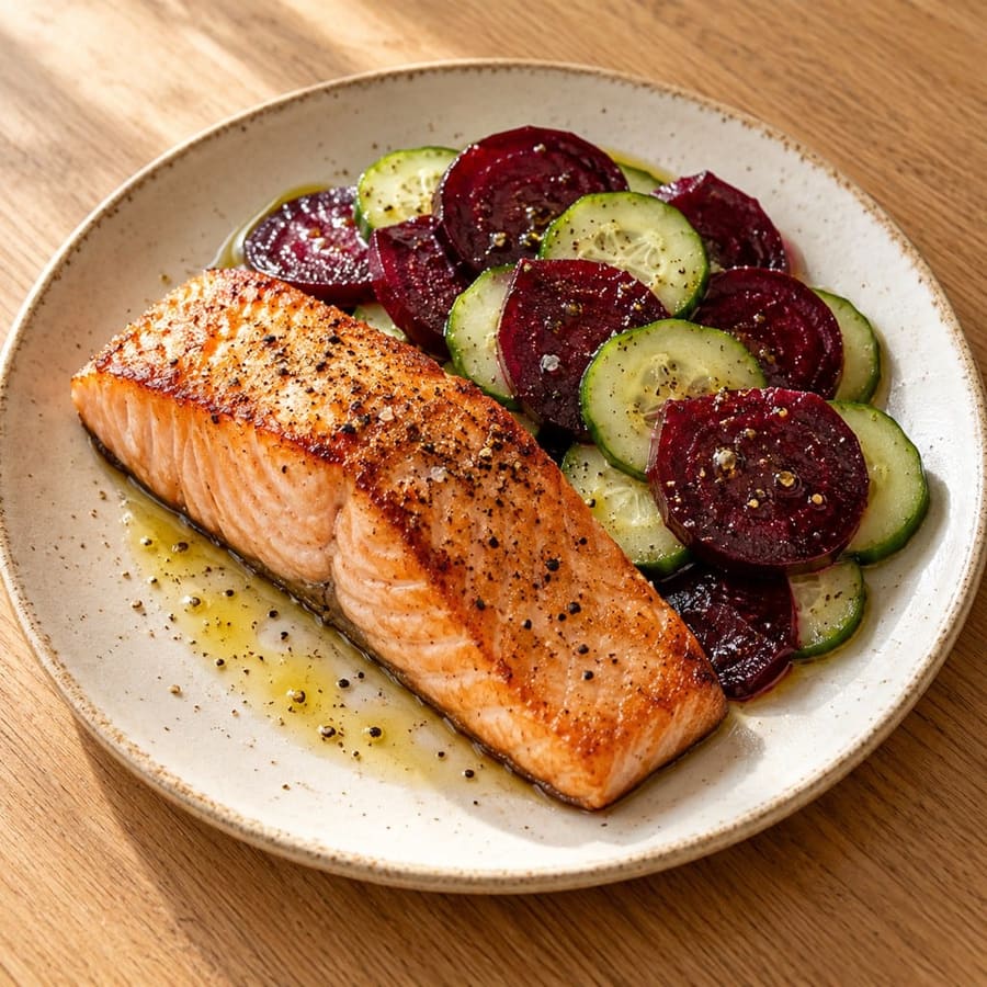 Lachs mit Roter Bete und Gurke