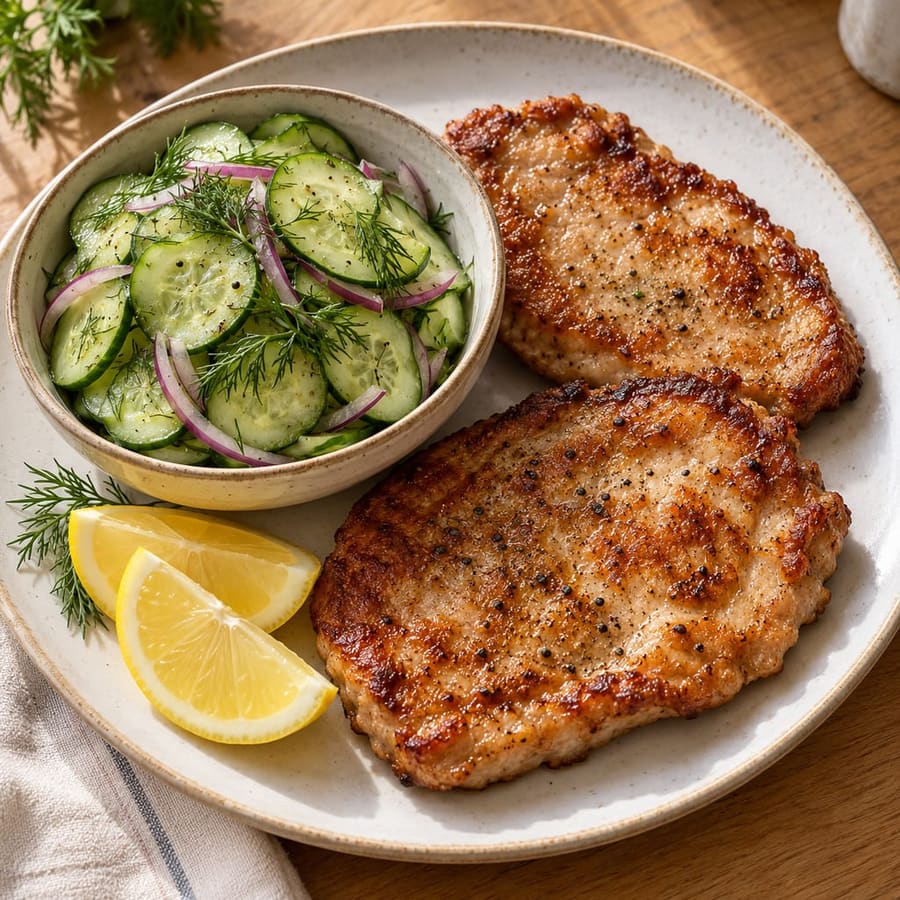 Schweineschnitzel natur mit Gurkensalat