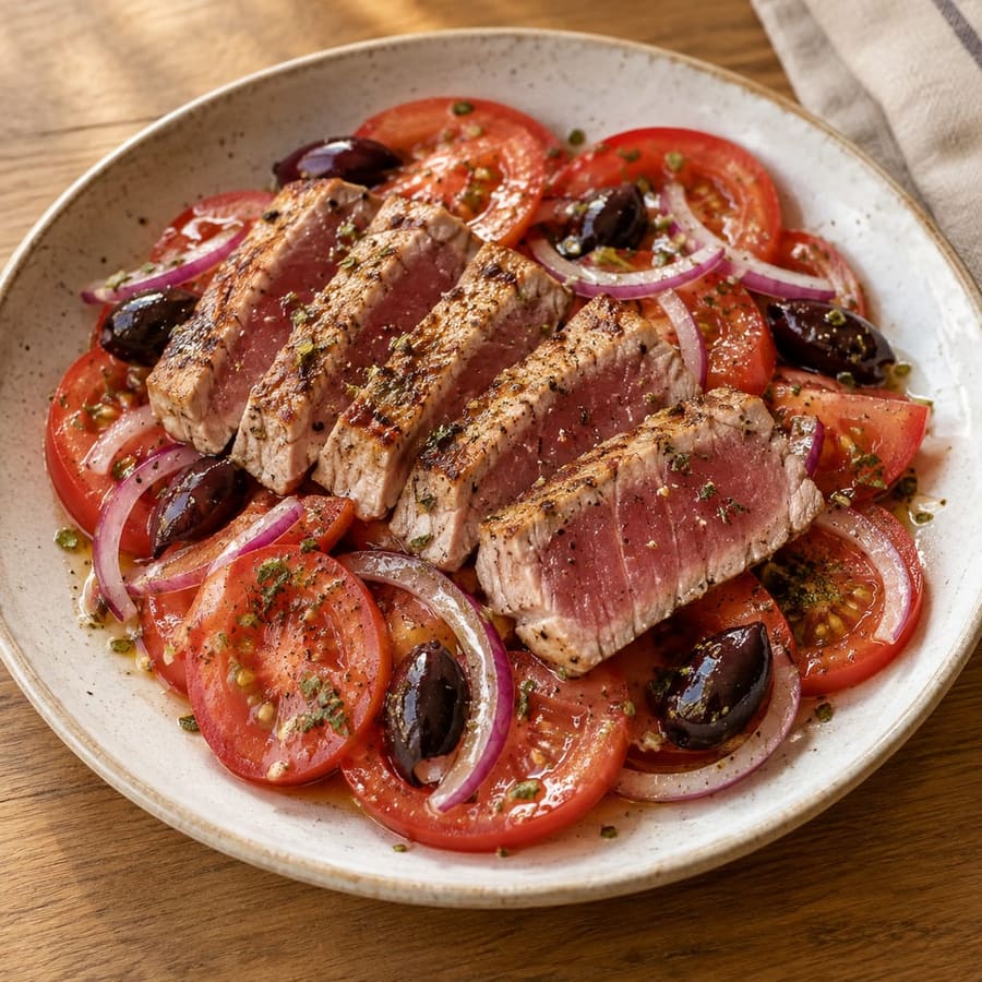 Kurz gebratener Thunfisch mit Tomatensalat