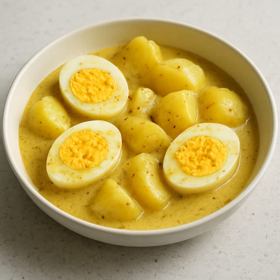 Senfeier mit Kartoffeln
