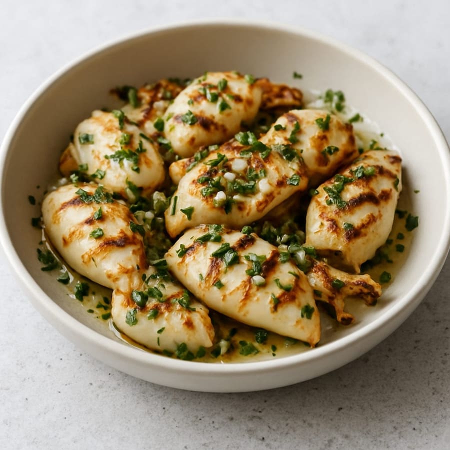 Gebratene Sepia mit Knoblauch und Petersilie