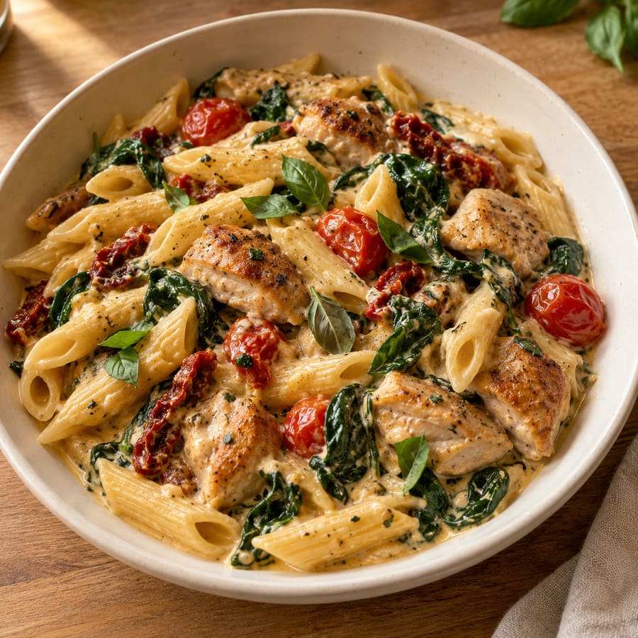 Cremiges Toskana-Hähnchen mit Spinat und Pasta aus dem Slow Cooker