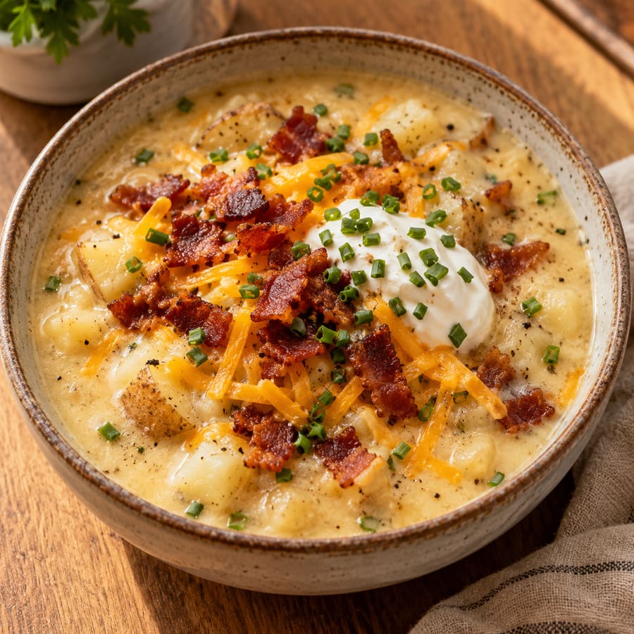 Loaded-Potato-Suppe mit Käse und Speck aus dem Slow Cooker
