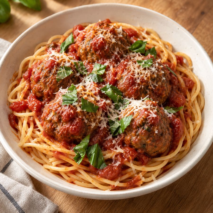 Hackbällchen in Tomatensauce aus dem Slow Cooker mit Spaghetti