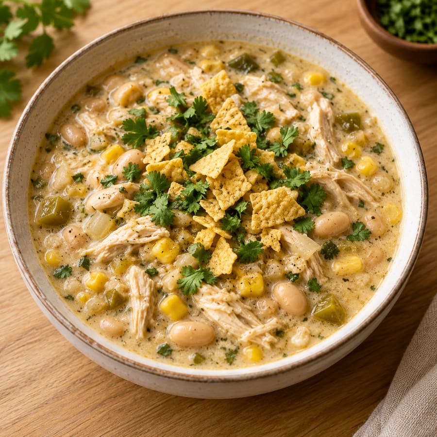 Weißes Hähnchen-Chili mit weißen Bohnen