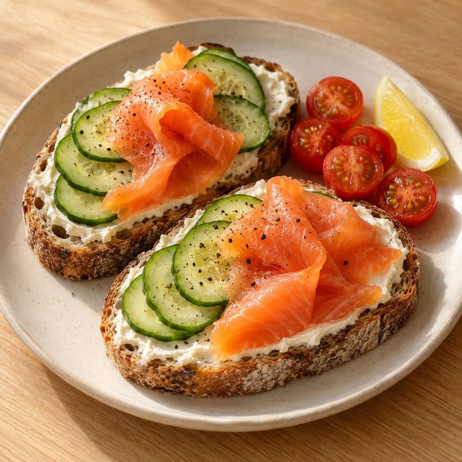 Brot mit Räucherlachs und Frischkäse