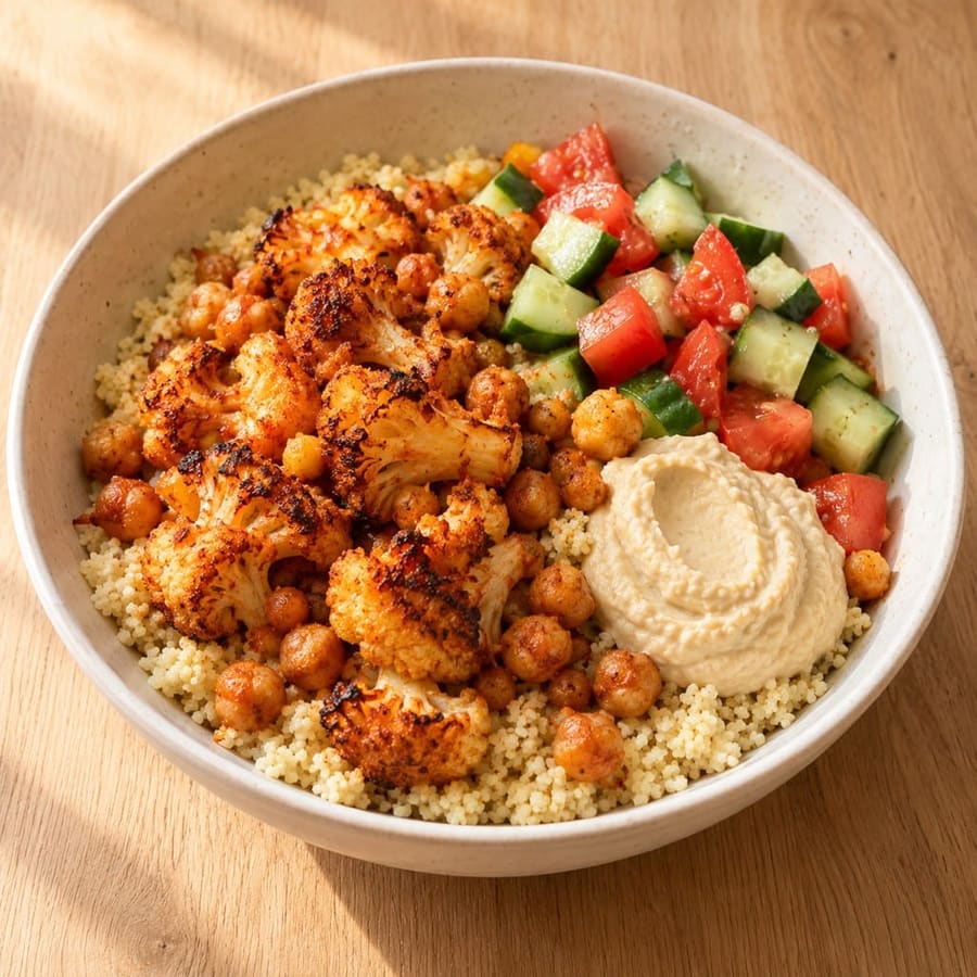 Couscous mit Blumenkohl, Kichererbsen und Paprikapulver