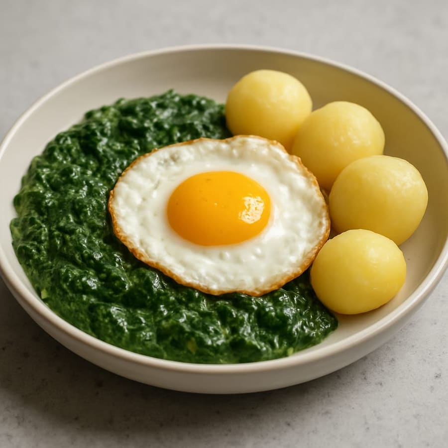 Spinat mit Spiegelei und Kartoffeln