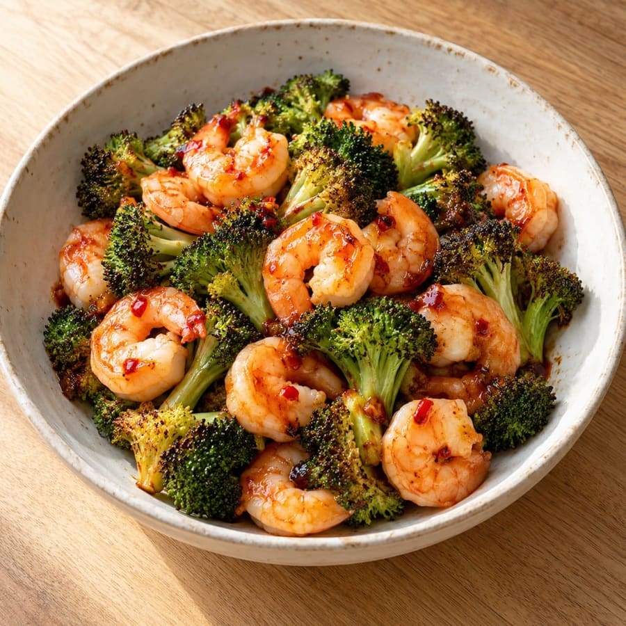 Garnelen und Brokkoli mit süßer Chilisauce