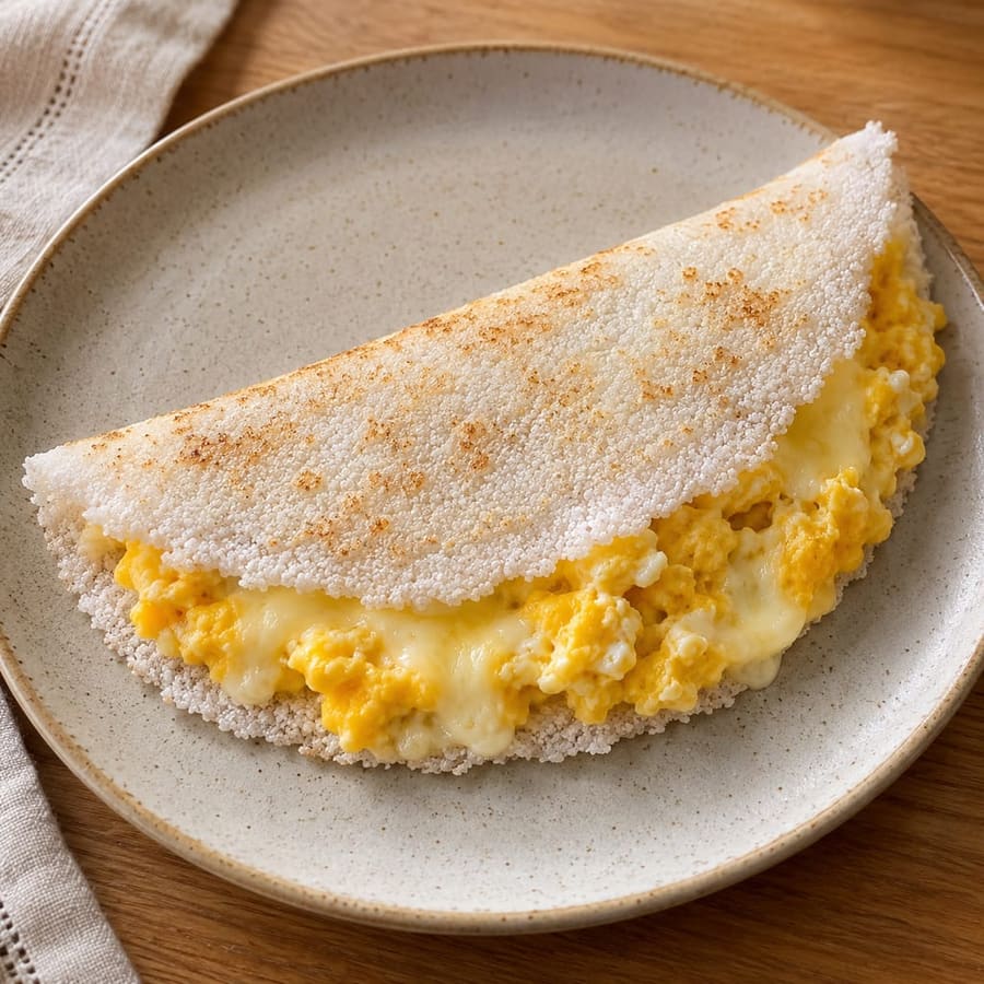 Crêpe di tapioca con formaggio e uovo