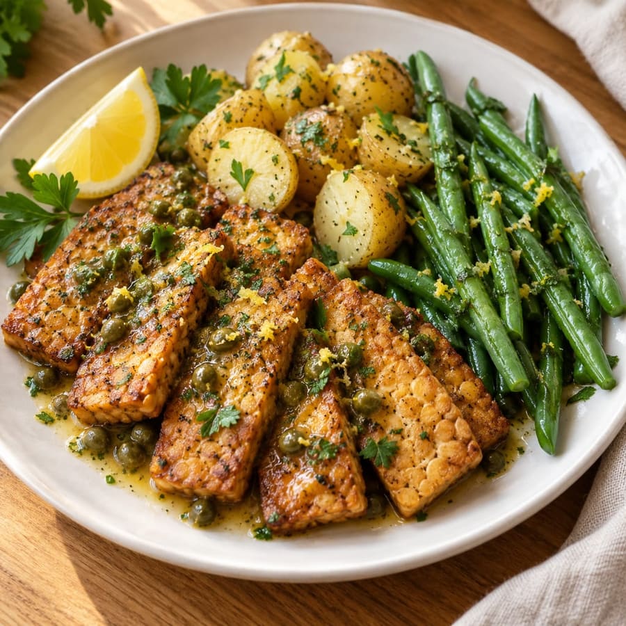 Zitronen-Tempeh mit grünen Bohnen