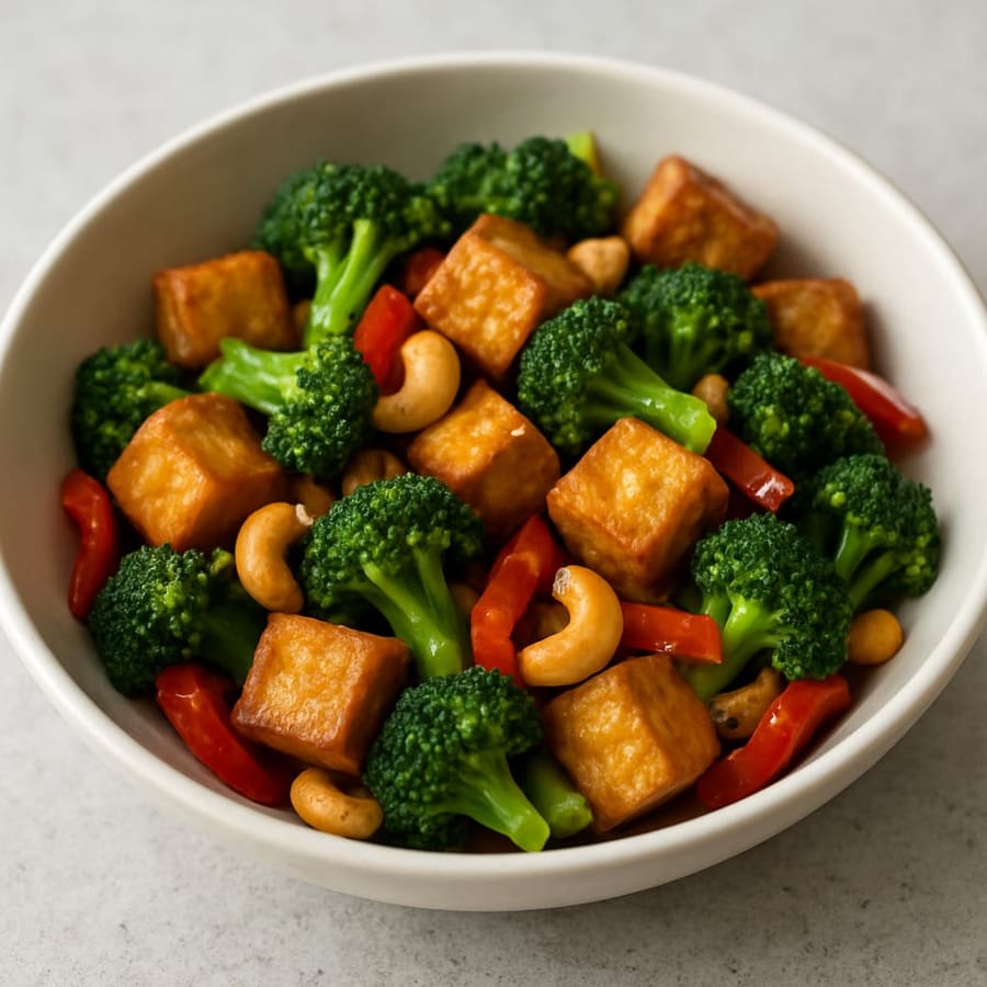 Gebratener Tofu mit Brokkoli und Cashews