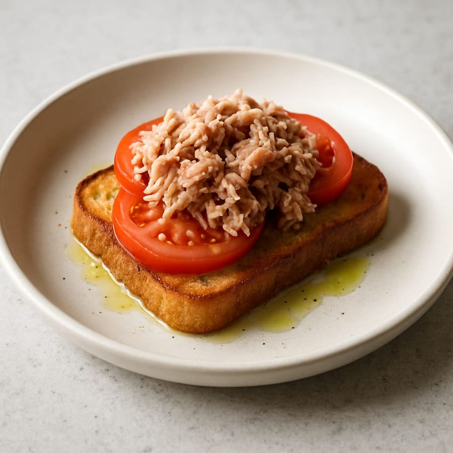 Toast con tonno, pomodoro e olio d'oliva