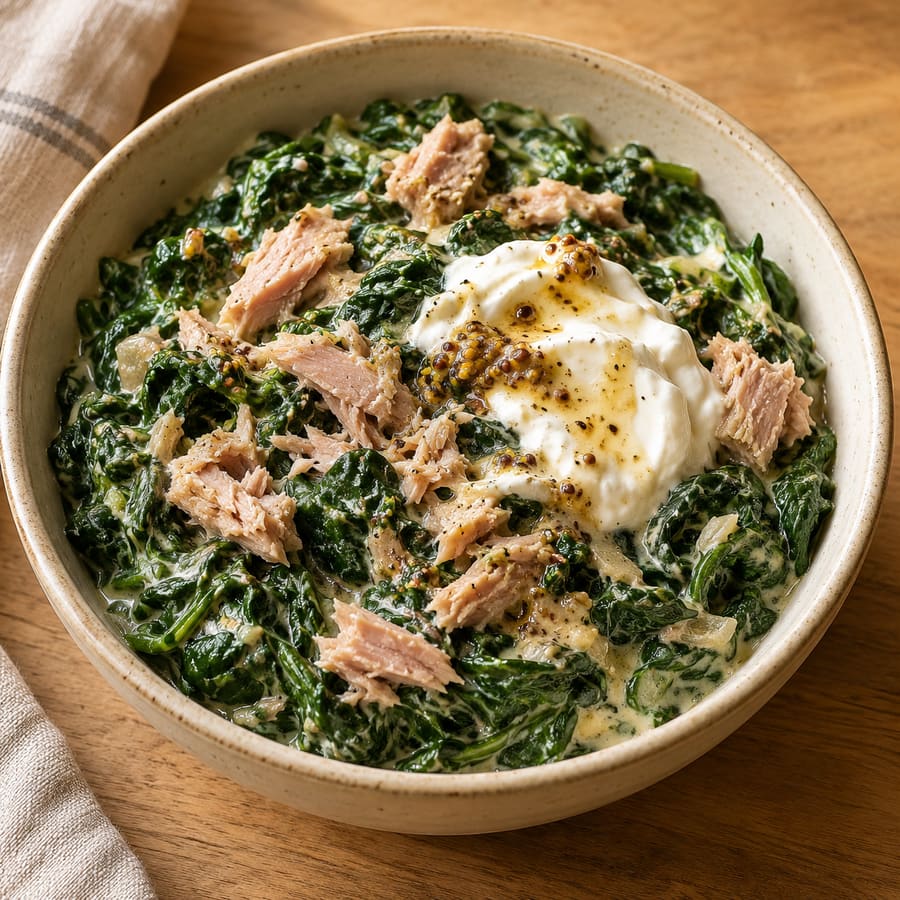 Cremiger Spinat mit Thunfisch und Senf-Quark
