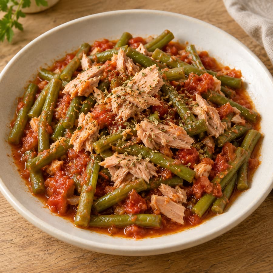 Thunfisch mit grünen Bohnen in Tomatensauce