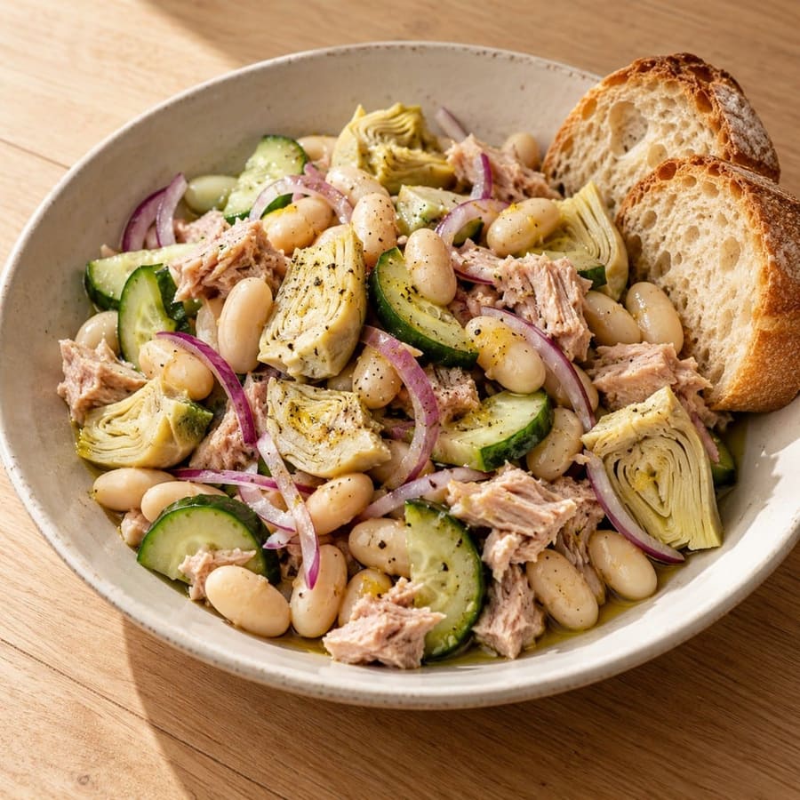 Thunfisch-Bowl mit weißen Bohnen und Artischocken