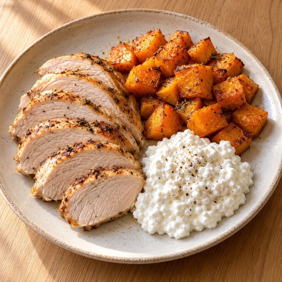 Pute mit Butternut und Hüttenkäse