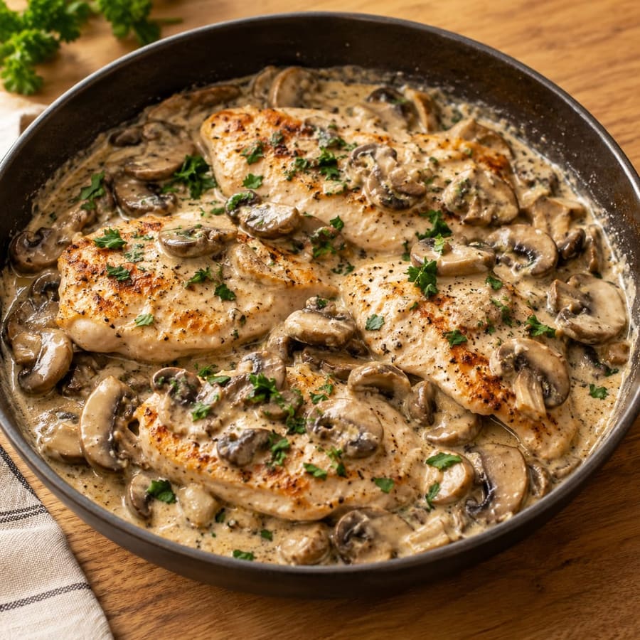 Pute mit Champignons in Sahnesauce