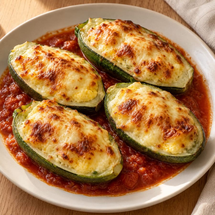 Argentinische gefüllte Zucchini mit Ei, Mozzarella und Tomatensoße